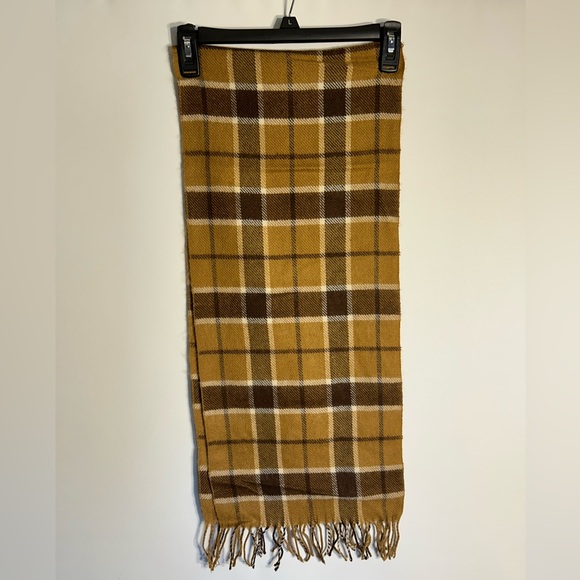 ROYAL ROSSI 100% CASHMERE TAN/BROWN/CREAM PLAID FRINGE OBLONG SCARF O/S - Picture 1 of 6